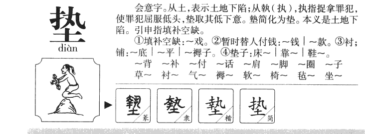 垫字字源字典