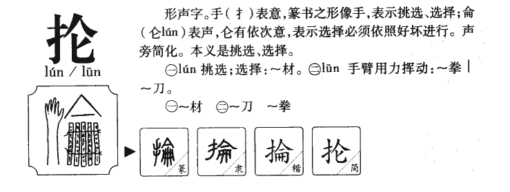 抡字字源字典