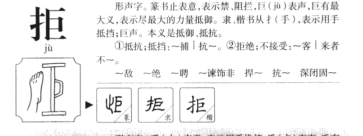 拒字字源字典