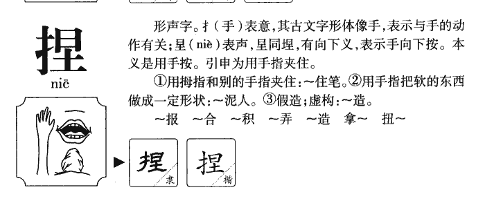 捏字字源字典