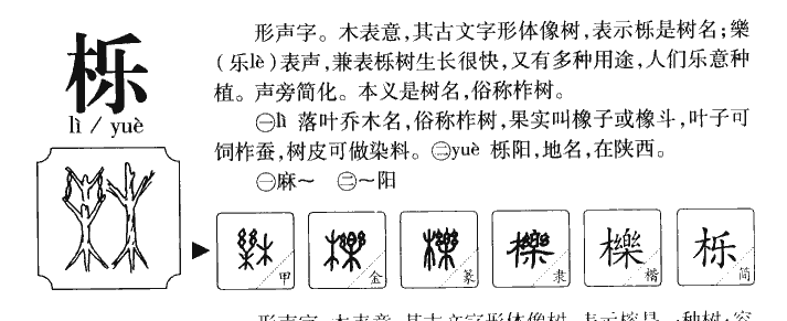 栎字字源字典