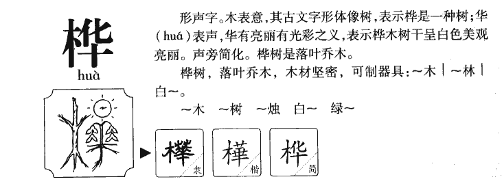 桦字字源字典