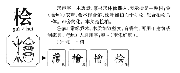 桧字字源字典