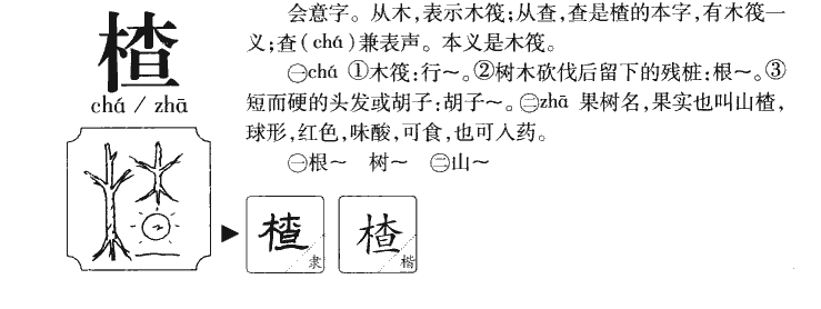 楂字字源字典