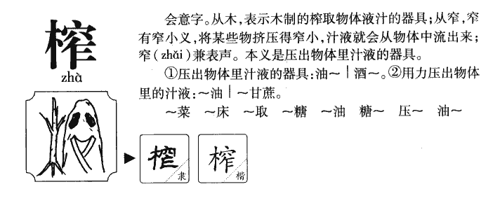 榨字字源字典