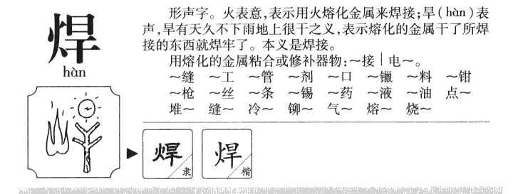 焊字字源字典