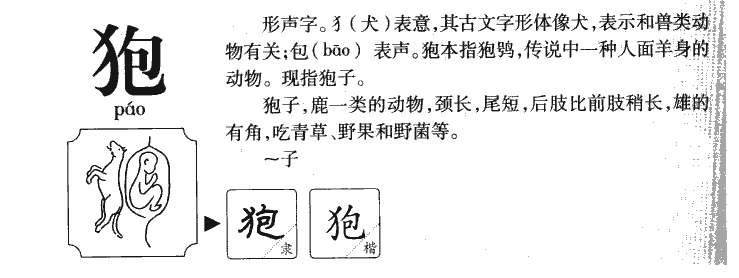 狍字字源字典