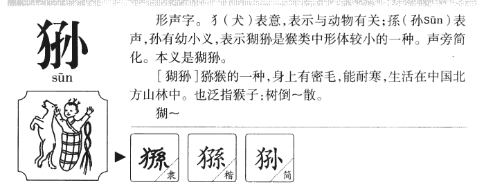 狲字字源字典