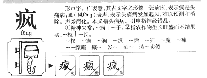 疯字字源字典
