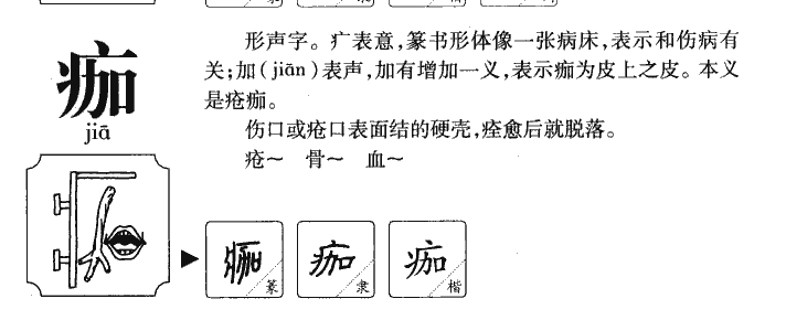 痂字字源字典