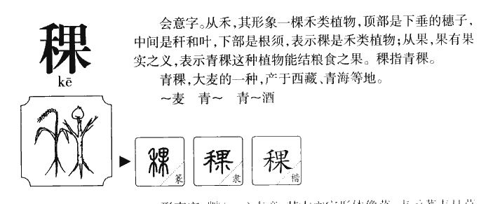 稞字字源字典