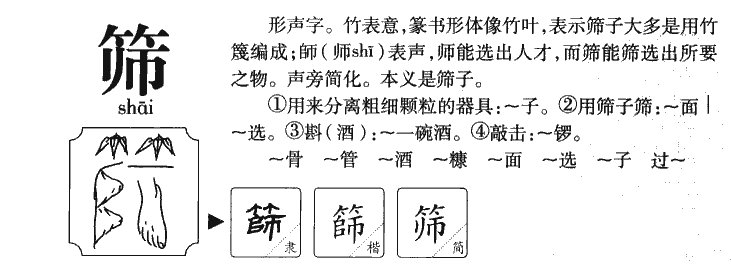 筛字字源字典