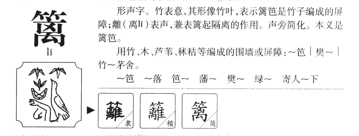 篱字字源字典