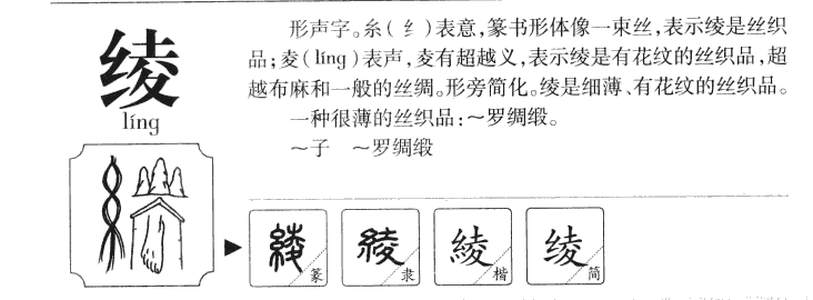 绫字字源字典