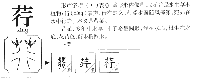 荇字字源字典