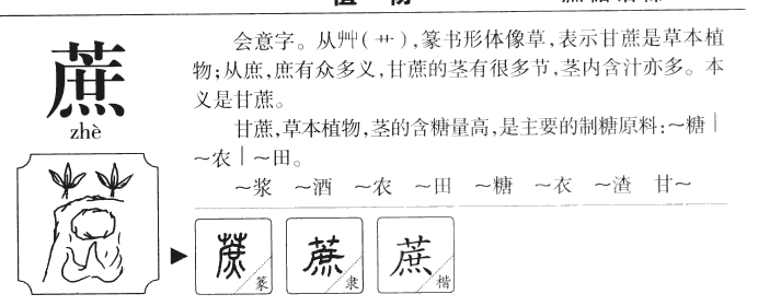 蔗字字源字典