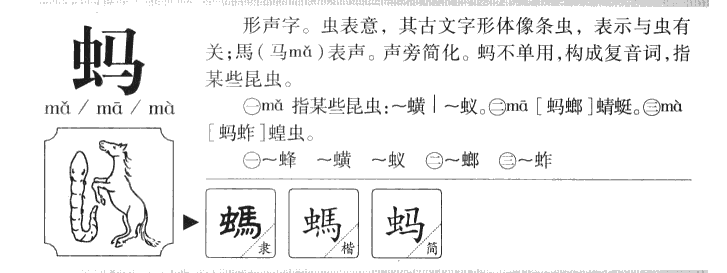 蚂字字源字典