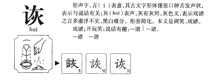 诙字字源字典