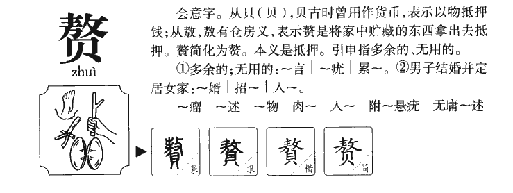 赘字字源字典