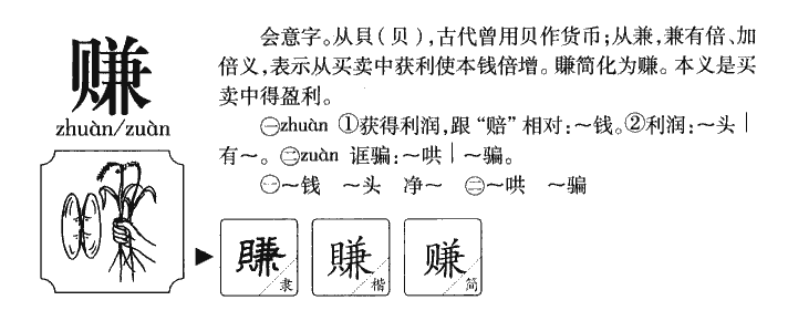 赚字字源字典