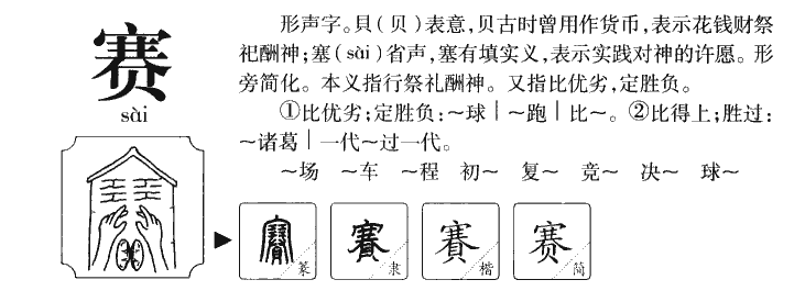 赛字字源字典