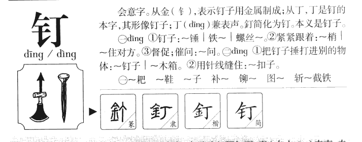 钉字字源字典