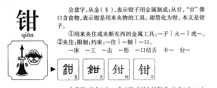 钳字字源字典