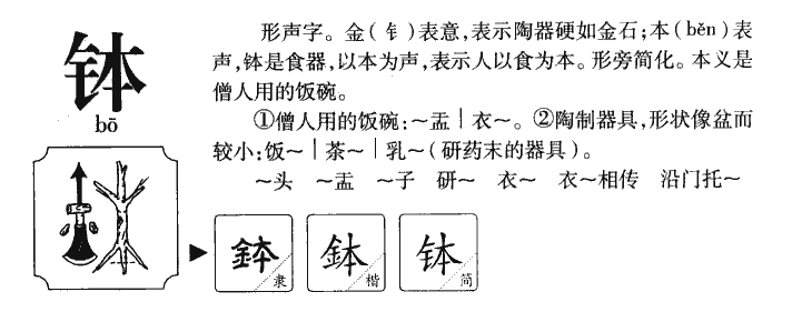 钵字字源字典