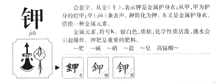 钾字字源字典