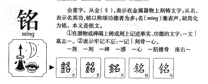 铭字字源字典