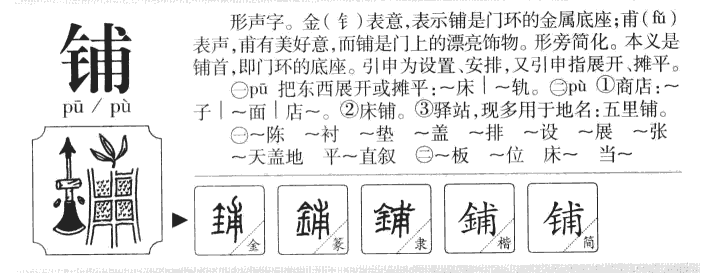 铺字字源字典