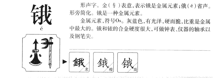 锇字字源字典