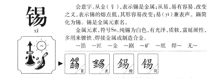 锡字字源字典