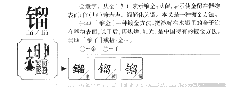 镏字字源字典