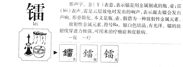 镭字字源字典