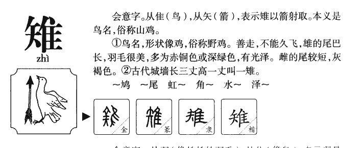 雉字字源字典